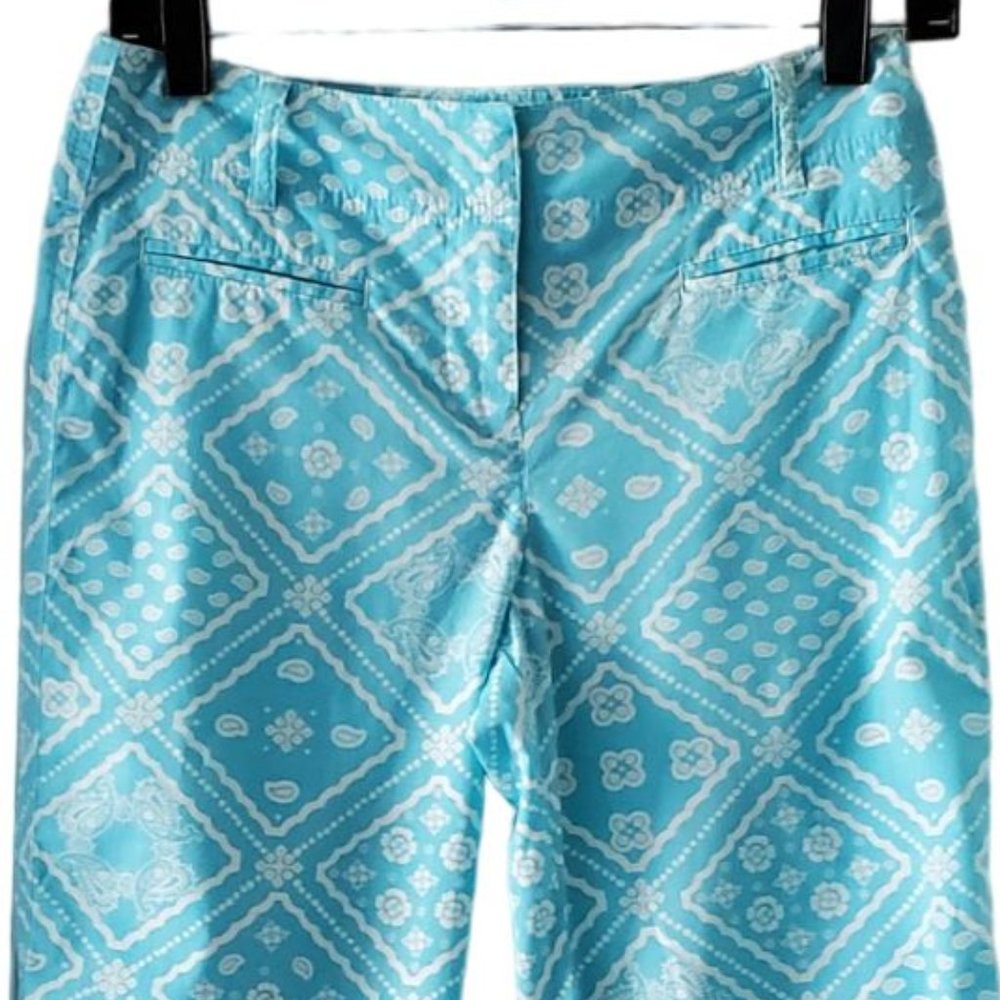Ann Taylor Loft Boho Paisley Crop Pants | Like New | 0P | Turquoise White - Picture 7 of 12